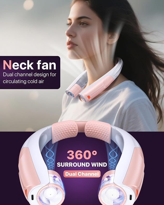AaoLin Portable Neck Fan USB-C Rechargeable, with 6000mAh Battery, Hands-Free Personal Fan 6 Speeds, 6-20Hrs Cooling, Adjustable 11oz Lightweight, Neck Cooler for Outdoor Sports/Gym/Office