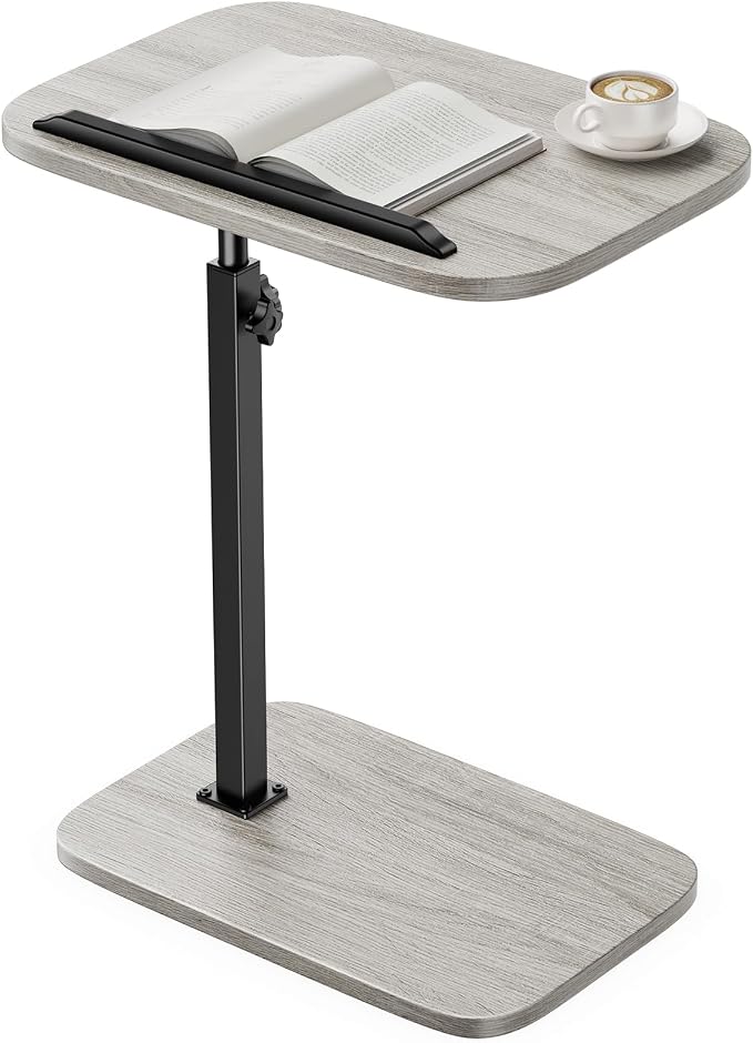 HUANUO TV Tray with Height Adjustment, 360° Swivel, 90° Tilt, Grey | 19"–31.5" Height Range, Dual Knobs & Crossbeam for Stability, Anti-slip Bar, Foldable, for Eating & Working Beside Sofa, Bed