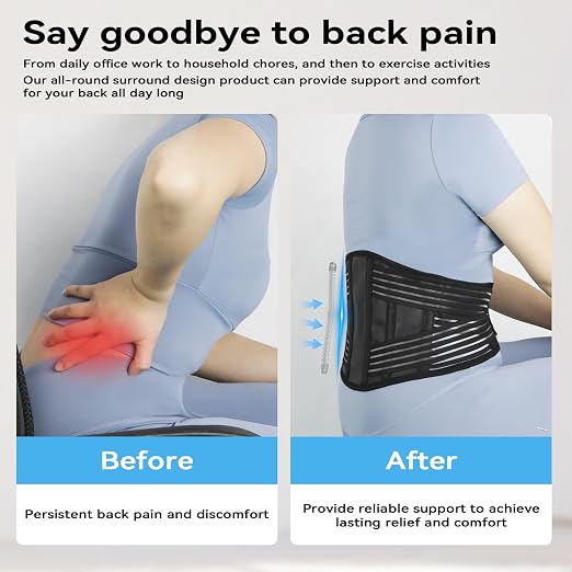 Back Brace for Lower Back Pain Relief,Back Support Belt for Men & Women | 6 Stainless Steel Spring Lumbar Support Belt For Herniated Disc and Sciatica，Four 2-in-1 elastic bands on the back Back Belt