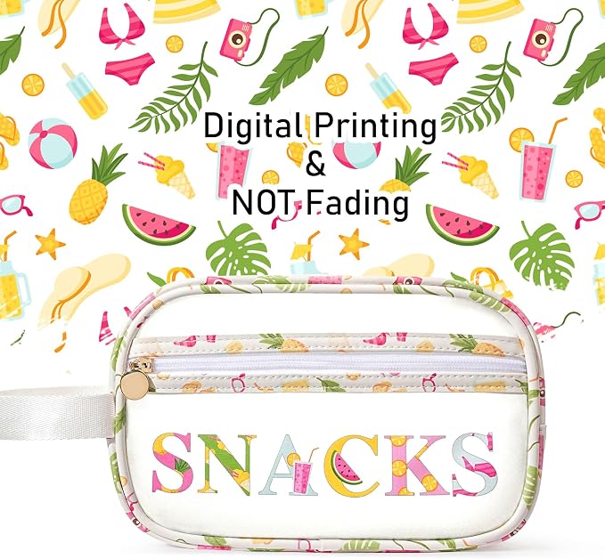 COSHAYSOO Clear SNACKS Bags Travel Pouch for Women Girls Cute Summer Beach Vacation Pool Lake Day Must Have Essentials, Teens Camp Gym Sports Park Trip Accessories Gift Bag Stuffers