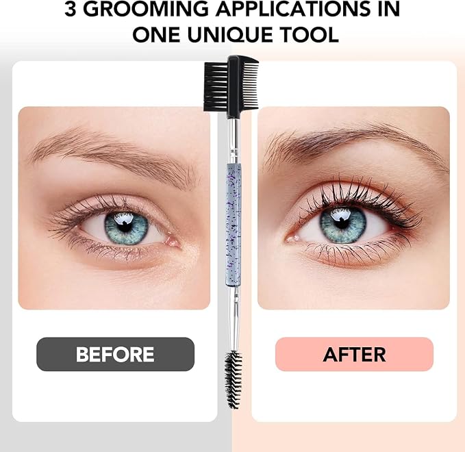 3 Head Eyebrow Eyelash Shaper Eyelash Comb Double Head Brush Makeup Grooming Tool cosmetic with 3 Different Spoolie Brushes for Separating Lashes, Eliminating Mascara Clumps, Grooming and Shaping Brow