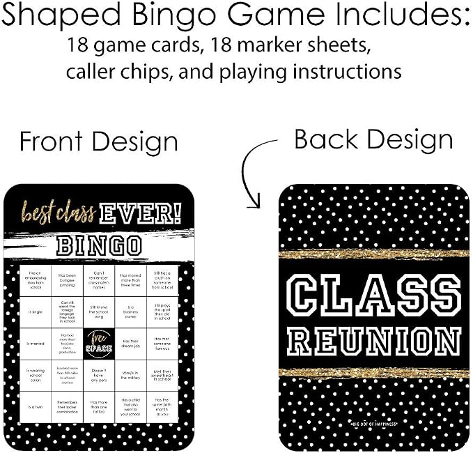 Big Dot of Happiness Reunited - Classmate Bingo Cards and Markers - School Class Reunion Party Bingo Game - Set of 18