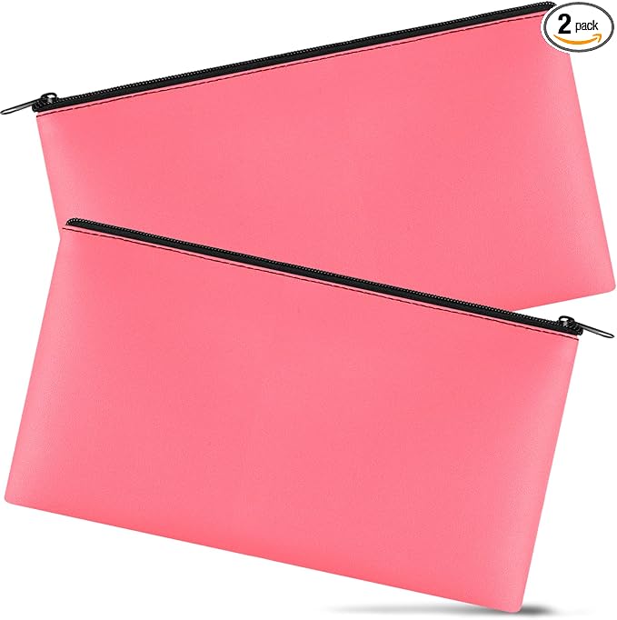 2 Pieces Money Bags with Zipper, 11x6.1 inch Money Pouch, Bank Bag, Cash Bag, Check Wallet, Cosmetics(peach)