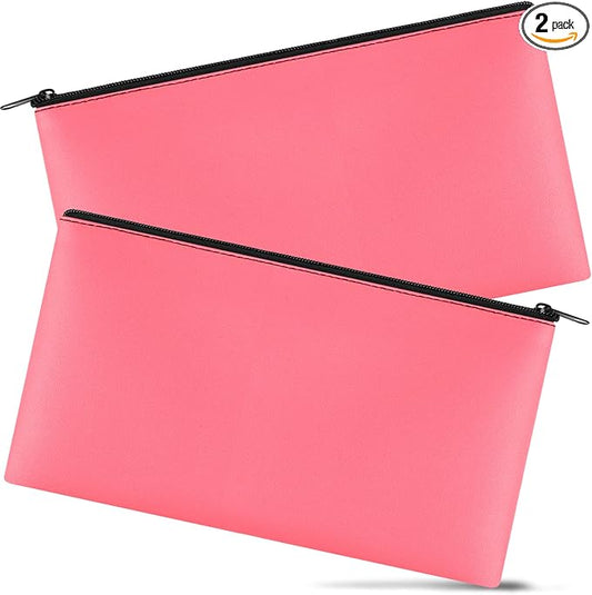 2 Pieces Money Bags with Zipper, 11x6.1 inch Money Pouch, Bank Bag, Cash Bag, Check Wallet, Cosmetics(peach)