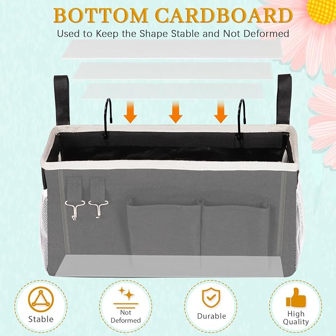 Bedside Caddy Bedside Storage Bag for Headboards/Bunk Bed | Hanging Bed Caddy with Hooks fits Bunk bed Hospital Beds Dorm Bed Rails, Essentials for Phones, Books, Remotes, Water Bottles