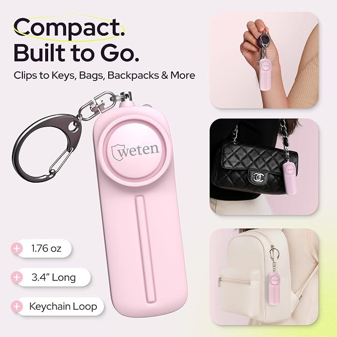 Personal Safety Alarm Keychain for Women, 130dB Siren, LED Light, Pink | Panic Pin, Compact Self-Defense Device, Emergency Whistle Alternative for College, Travel, and Night Walk Protection