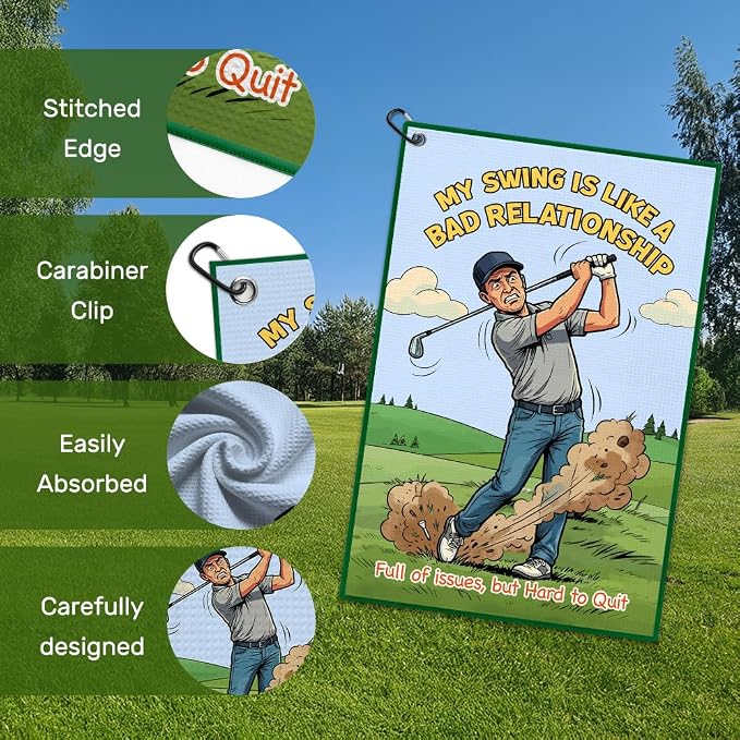 My Swing is Like A Bad Relationship Golf Towel with Clip, Funny Golf Bag Accessories for Men, Golfing Towel for Men, Christmas Birthday Gifts for Golfer Lover, Golfing Gifts for Family Friend