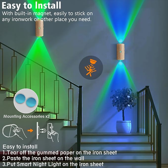 Magnetic Wall Sconces Battery Operated, Rechargeable Motion Sensor Light | 7 Color RGB Motion Sensor Night Light Indoor, 1500mAh Wireless Wall Light for Bedroom, Bathroom, Hallway, Stairs, Living Room