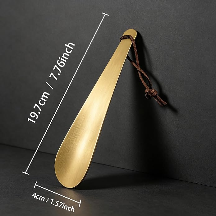 Premium Solid Brass Shoe Horn - Portable Metal Shoe Wearing Helper | Sturdy Short Shoehorn for Travel & Home Daily Use (19.7cm / 7.76"), Shoes Boots Wearing Aid Tool for Men Women Seniors