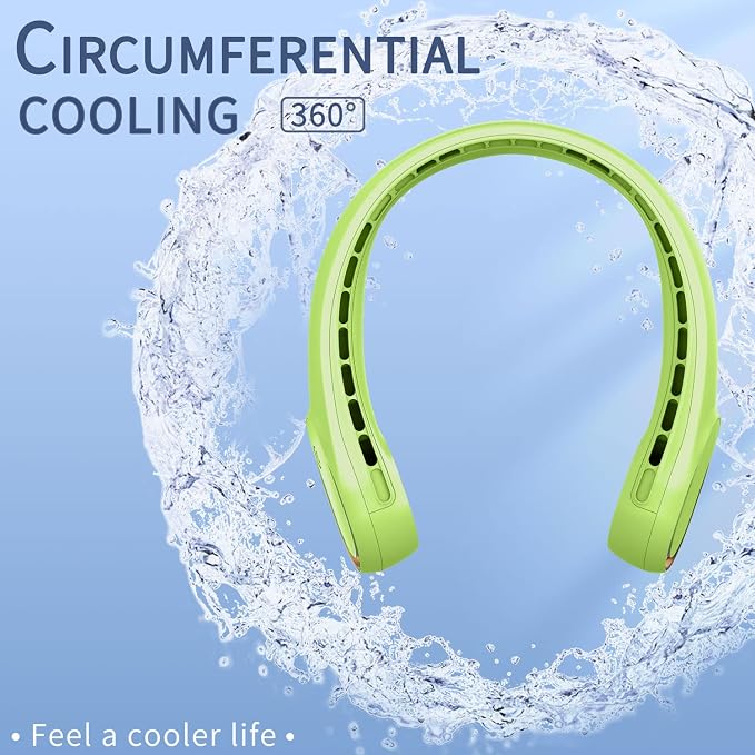 FrSara Bladeless Portable Neck Fan, 5200mAh, 3-Speed, 360° Surround Wind, Ultra-Quiet, USB Rechargeable, Wearable Portable Fan, Avocado Green | new upgraded version, 4000mAh , 3-Speed , 360° Surround Wind, Ultra-Quiet, USB Rechargeable, Wearable Portab...