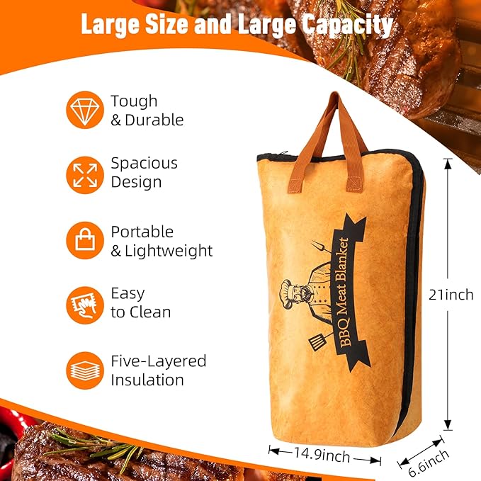 BBQ Blanket for Resting Meat-Air Fryer/Dough/Kitchen/Smoker Accessories Party Picnic Camping-Insulated Bag for Brisket/Pork Shoulder/Turkey-Anniversary Birthday Gift for Men (21in)