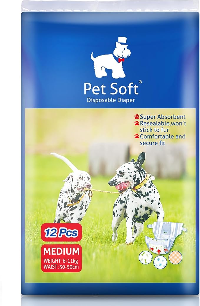 Pet Soft Doggie Diapers - Disposable Dog Diapers for Female in Heat Period or Urine Incontinence, Puppy & Cat Diapers Ultra Absorbent 12pcs Medium