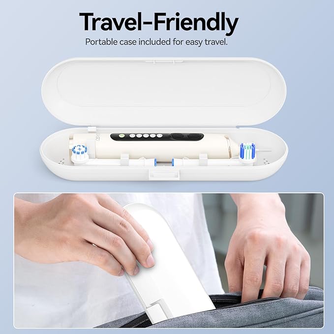 SEAGO Soft Round Electric Toothbrushes with 8 Spin Brush Heads, 5 Cleaning Modes, Rechargeable Sonic Toothbrush with Timer and Travel Case for Adults and Kids(SG-2607-Beige)