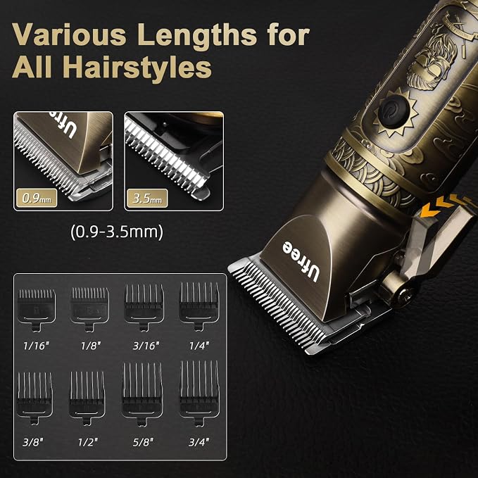 Ufree Hair Clippers for Men, Cordless Beard Trimmer, Grooming Kit, Bronze | T-Blade, 6500RPM, 1-22mm Adjustable Comb, Type-C, 180min Runtime, for Beard, Stubble, Nose and Crisp Edges, Men Gift