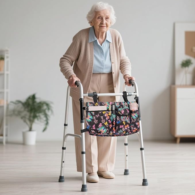 ANILD Walker Bag Basket with Cup Holder, Foldable Walker Bag for Folding Walker Accessories for Seniors Elderly, Walker Storage Bag with Large Capacity