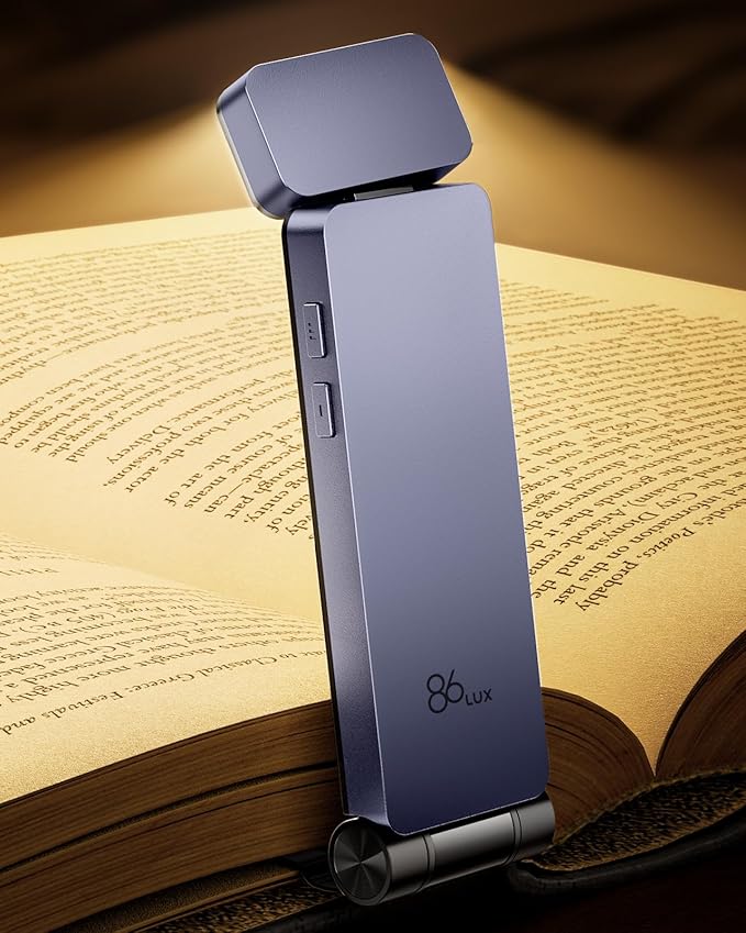 86lux Book Light, Rechargeable Clip-On LED Reading Light for Bed & Night Use - 3 Color Temperatures with Stepless Dimming, Ultralight Bookmark Design for Kids, Book Lovers, Purple