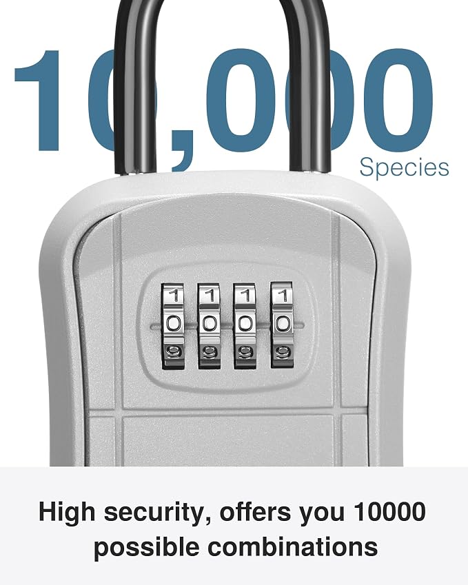 Puroma Key Lock Box Outdoor 4 Digit Code Combination Lockbox House 1 Silver | For Contractors Guest Realtor Storage Keys, Portable, Home Wall Mount, Resettable, Combination, Weatherproof, High-capacity