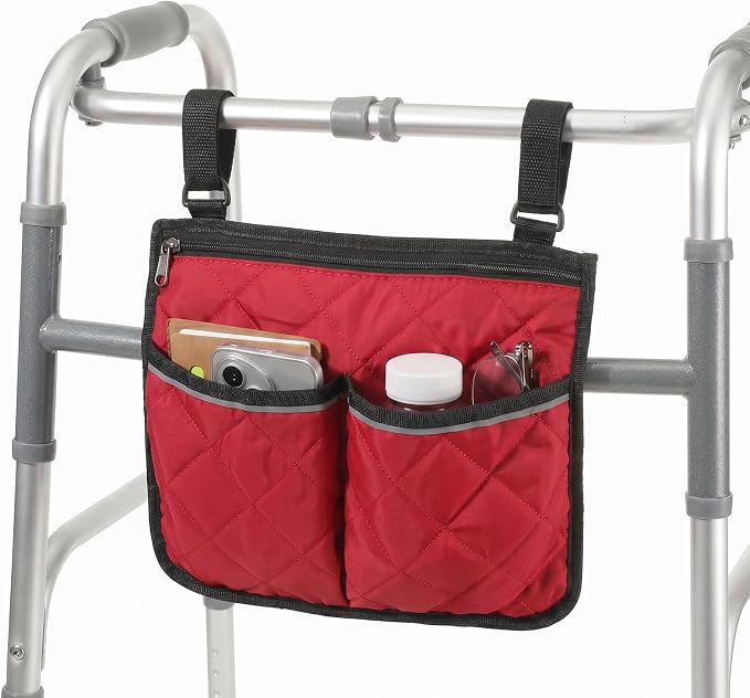 Walker Bag for Folding Walker Walker Basket with Reflective Safety Strips Foldable Wheelchair Storage Bag with 2 Adjustable Straps for Night Visibility Seniors Elderly (Claret)