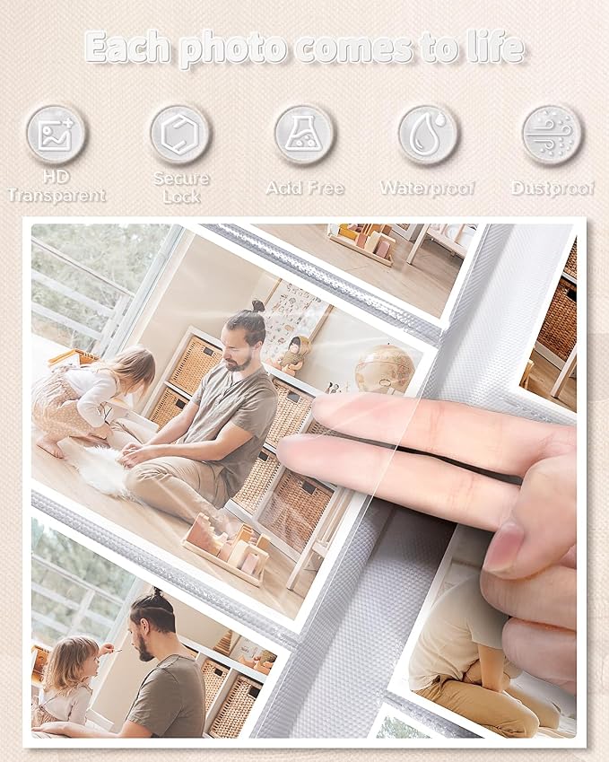 Artfeel Photo Album 4x6 with 100 Pockets,Slip-in Picture Albums,Linen Cover Memory Book with Front Window,White Page Vertical Photo Book for Wedding,Family,Anniversare,Baby,Vacation