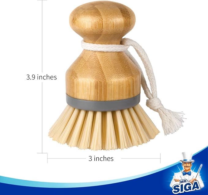 MR.SIGA Bamboo Palm Brush, Dish Scrub Brush, Bamboo Dish Brush, Pack of 2 | Scrub brush for dishes, pans, pots, kitchen sink cleaning, palm scrubber, palm scrub brush, dish scrubber