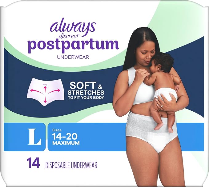 Always Discreet Postpartum and Adult Incontinence Underwear for Women, Large, Maximum Protection, 14 Count