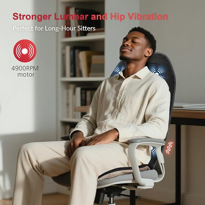 COMFIER Massage Seat Cushion with Heat - 10 Vibration Motors, Back Massager for Chair, （Vibration Massage Only, Not Shiatsu/Rolling,Massage Chair Pad for Back Ideal Gifts for Men, Women (Renew)