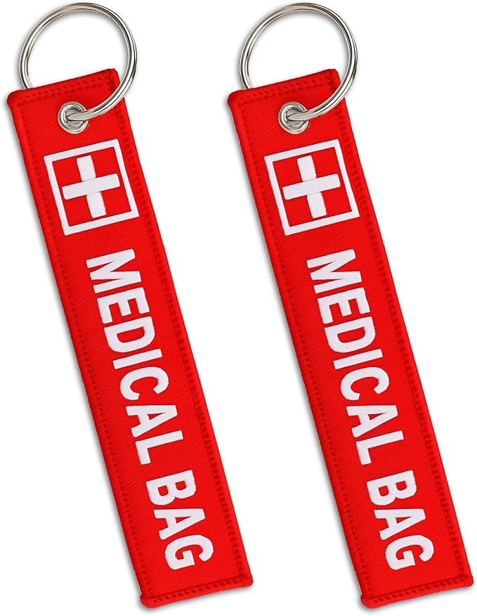 2pcs Medical Alert Tags for Bag - Medical Equipment Luggage Tags, Double-Sided Red Alert ID Tags, Reusable Respiratory Devices & Medical Supplies Keychain Label in Travel Bags & Backpacks