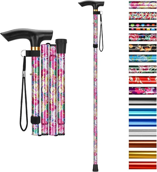 supregear Folding Cane, 5-Level Adjustable Height Walking Stick Lightweight Collapsible Portable Travel Cane with Wrist Strap and T Handle for Elderly Disabled Men Women