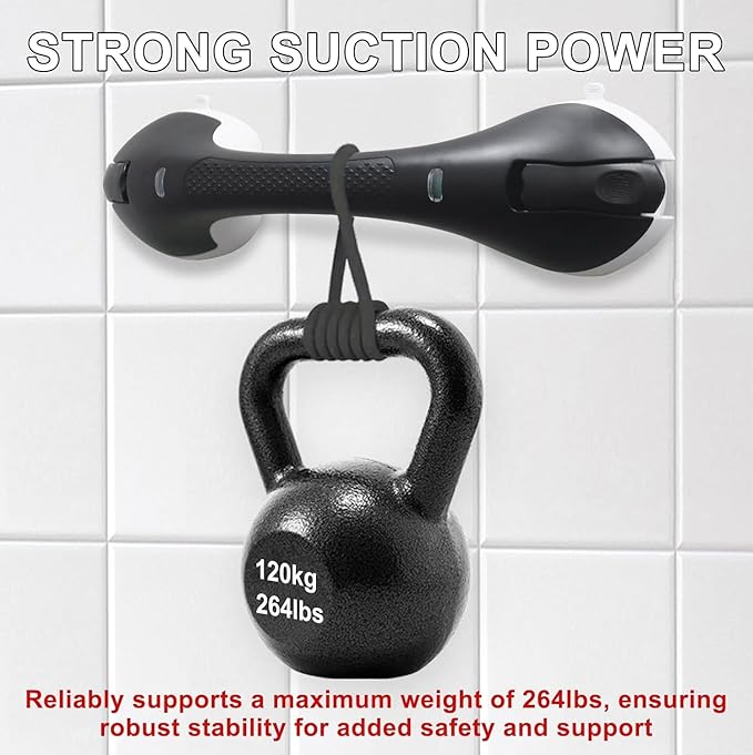 2Pack Suction Grab Bar for Shower Bathtub: Upgraded Heavy Duty Non-Slip Grip Handle with Strong Suction Cup for Bathroom Wall, Max Load 269LBS Safety Bar for Elderly Senior (2, Black)