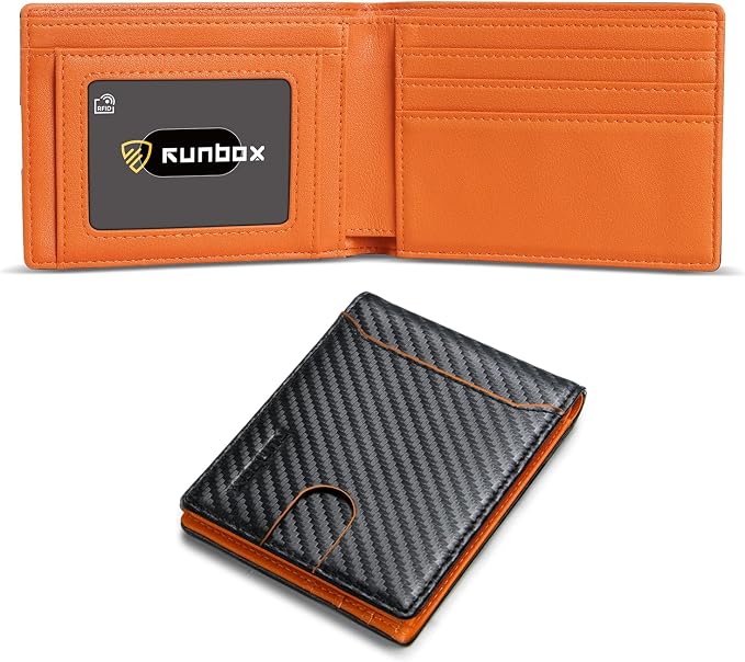 RUNBOX Wallet for Men, Slim Leather Bifold, RFID Blocking Card Holder | Minimalist Front Pocket Design, Credit Card Organizer, Holds 11 Cards, Large Capacity, Thin Profile, Birthday Gifts for Men