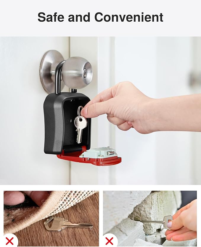 Puroma Key Lock Box Outdoor 4 Digit Code Combination Lockbox House, 1 Red | For Contractors Guest Realtor Storage Keys, Portable, Home Wall Mount, Resettable, Combination, Weatherproof, High-capacity