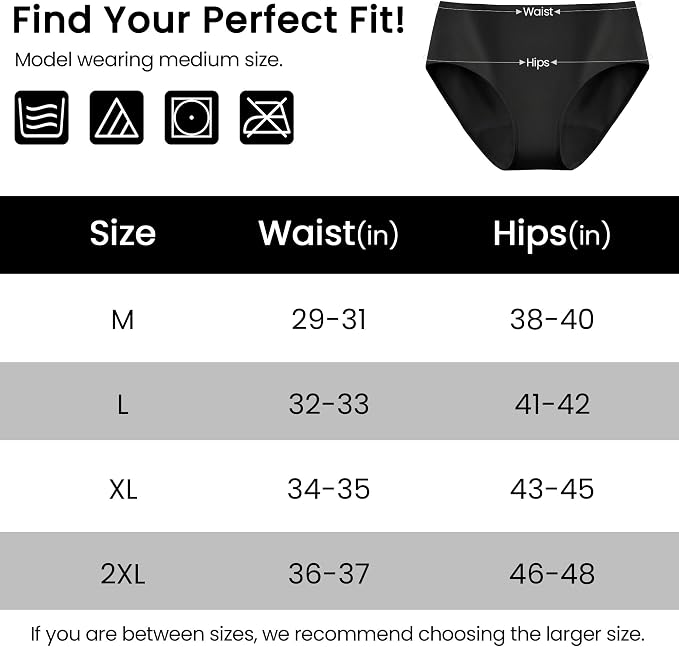 Battewa Bladder Leak Underwear for Women 40ml Absorbency Dark Color 2XL | mid-waist panties,reusable,bladder leak protective briefs,pee proof,waterproof,40ml absorbent for Light to moderate leaks