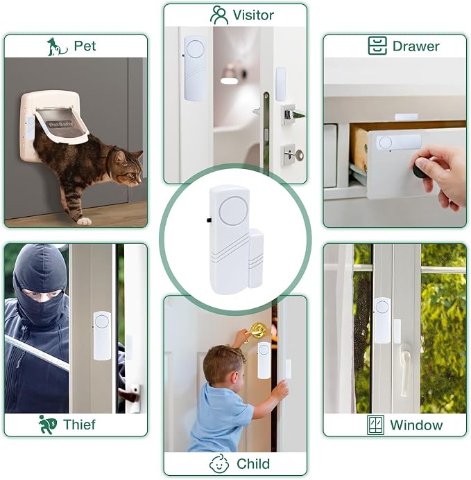 Door Window Alarm, 90DB Door Alarms for Kids Safety, Door Window Burglar Alarm, Window Pool Alarms for Home, Apartments, Offices, Hotel Rooms (10 Pack)