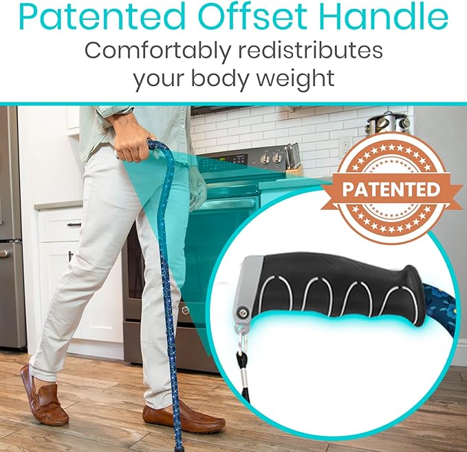 Vive Walking Cane for Women, Men, Elderly - Patented Offset Grip - Lightweight Adjustable Walking Aid with a Non-Slip Tip - Sturdy Balancing Mobility Aid for Seniors