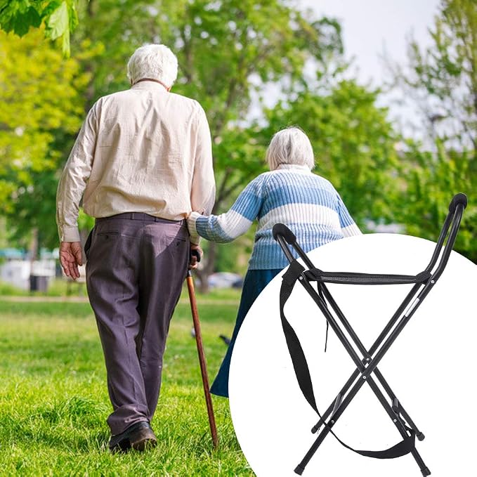 Foldable Cane seat, Foldable Travel seat Cane Stool Portable Lightweight Walking Chair with seat Travel Stool Cane Travel Stool Cane for Seniors Walking Stick with seat Load 113kg