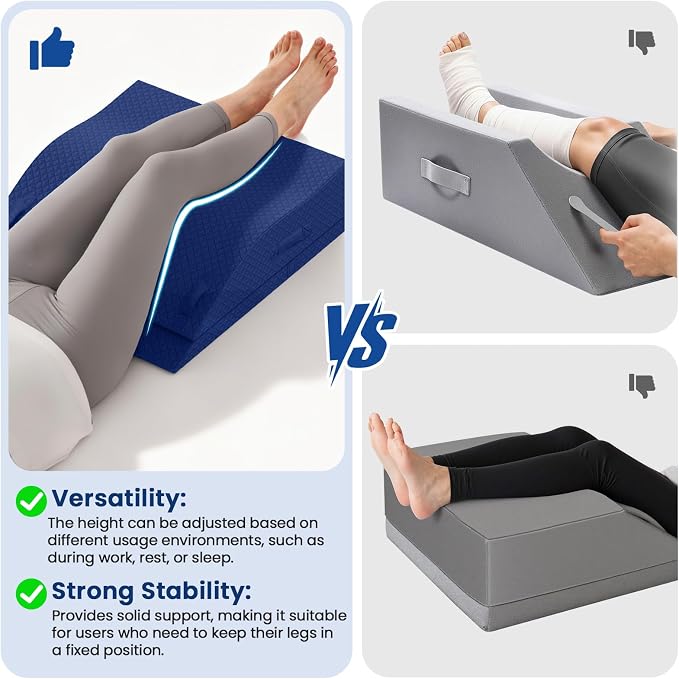Elevation Pillows for Leg After Surgery, Memory Foam Adjustable Wedge Pillow for Injury or Rest, Ankle Pillow for Sleeping Blood Circulation Blue/Double Leg