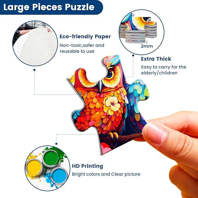 3 Packs Large Piece Puzzle for Seniors - Dementia 48 Pieces Puzzles for Elderly Adults,Alzheimer’s Puzzles Memory Cognitive Games for Elderly Seniors with 3 Storage Bags