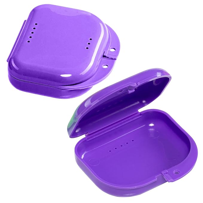 Purple Retainer Case Box - Individually Sealed, Dental Storage Container for Retainers, Aligners, Mouth Guards, Invisalign - Bag of 12 Cases