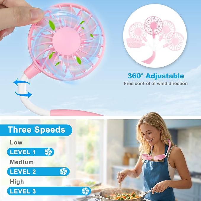 Neck Fan Portable Neck Fans Rechargeable Personal Fans For Your Neck Wearable Fan Neck Air Conditioner Cooling Neck Fan With 360 Degree Rotation 2000mAh For Travel Sports Walking And Outdoor Working