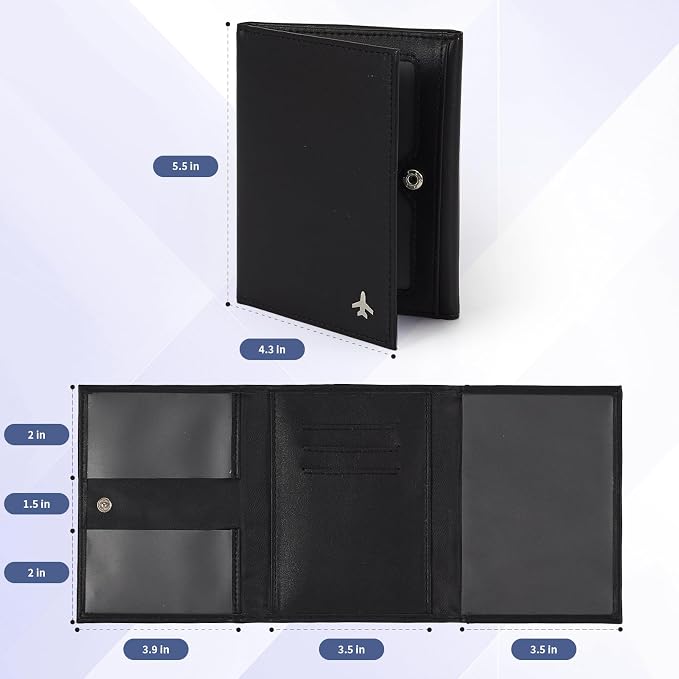 Pilot Wallet Passport Holder for Travel - RFID Blocking Genuine Leather Travel Document Holder with Gift Box Passport Wallet for Pilots Men and Women