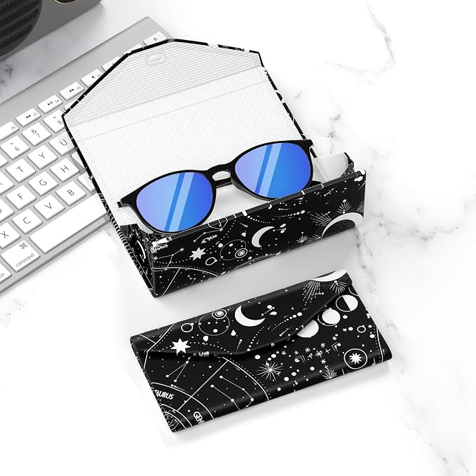 Sunglasses Case, Foldable Glasses Case, Magnetic PU Leather Hard Shell Folding Eyeglass Holder Box, Collapsible Unisex