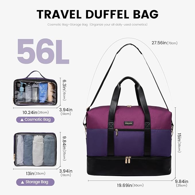 LOVEVOOK Weekender Bag for Women, Large Duffle Bag for Travel with 2 Packing Cubes, Carry on Overnight Bag with Shoe Compartment, Mom Hospital Bags for Labor and Delivery