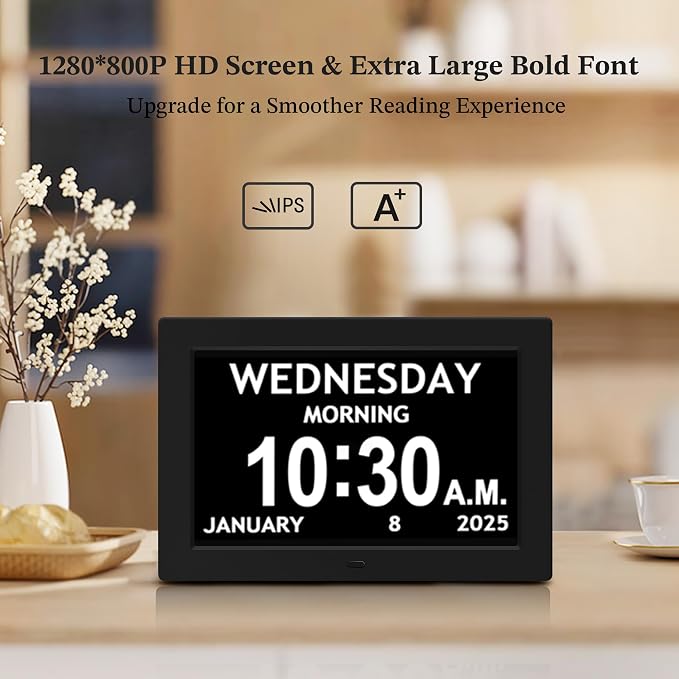 10.1'' Dementia Clock with Date and Time for Elderly, Clocks for Seniors | Easy to Read Extra Large Display, 1280*800P HD, Auto DST, 10 Reminders&6 Alarms, Remote Control, Gifts for Alzheimer Elderly