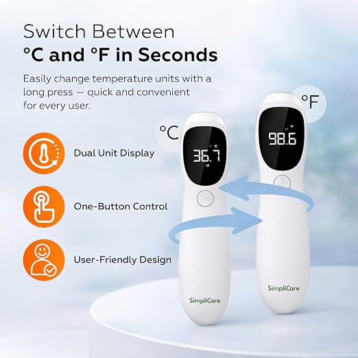Ear & Forehead Thermometer, FDA Cleared, for Babies & Adults | Ear & Forehead Dual Mode, 1-Second Reading, +/-0.4F Accuracy, 32-Reading Memory, C/F Switch, Auto-Off, Batteries Included