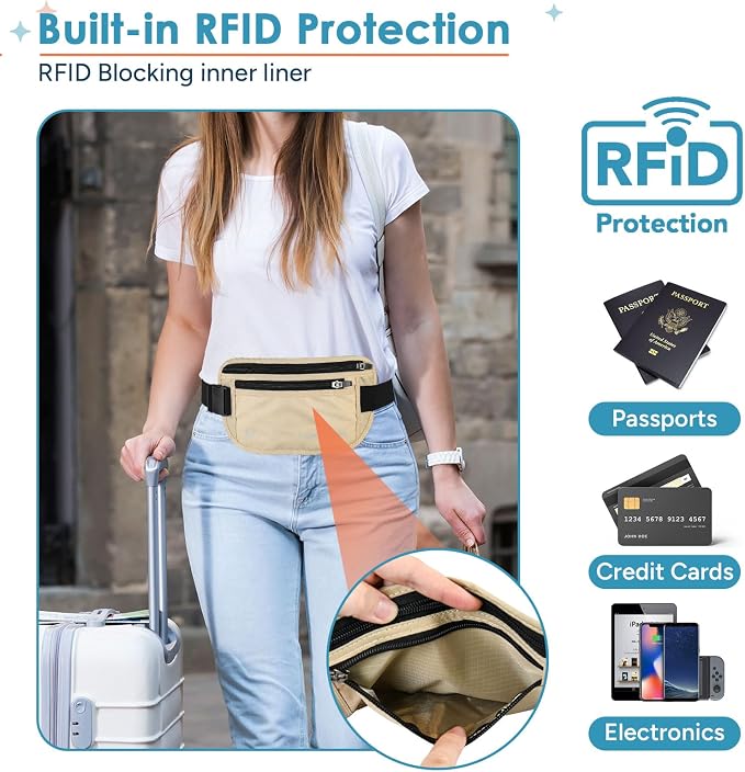 travel inspira RFID Blocking Hidden Money Belt | Dual Zipper Storage