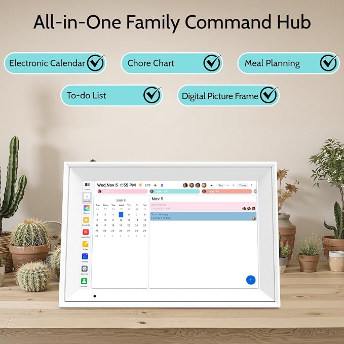 Digital Calendar 10.1" Smart Calendar, 1280 * 800 IPS HD Interactive Touchscreen Electronic Calendar for Family Schedules, WiFi Digital Picture Frame Built-in 32GB Memory White