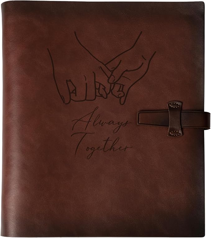 Photo Album 4x6 300 Photos, Genuine Leather Photo Albums with Writing Space with 30 Writing Paper, Travel Family Wedding Kids Graduation Ultrasound Baby Picture Album Scrapbook Photo Album Hold Hands