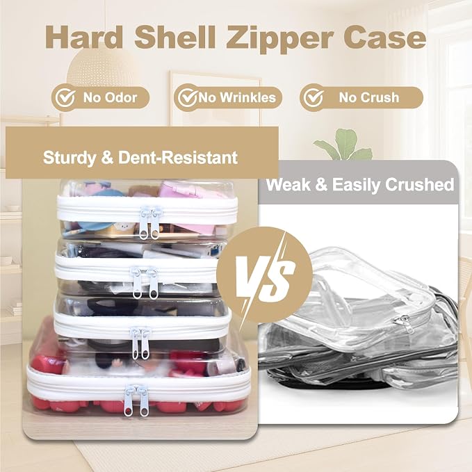 4 pcs Clear Zipper Pouches,Hard Shell Zipper Case | Toiletry Bag for Travel, CLear Diaper Bag, Toiletry Pouch, Travel Organizer, Cosmetic Bag,Toy Storage Bins (M+3S)