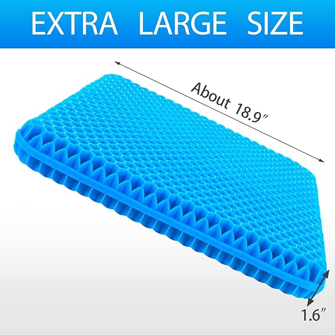Gel Seat Cushion for Long Sitting, (Thick & Large) Cushion for Wheelchair | Gel Cushion for Office Chair, Soft & Breathable, Chair Cushion, Gel Car Seat Cushion for Hip Pain (Blue Cushion+Black Cover)