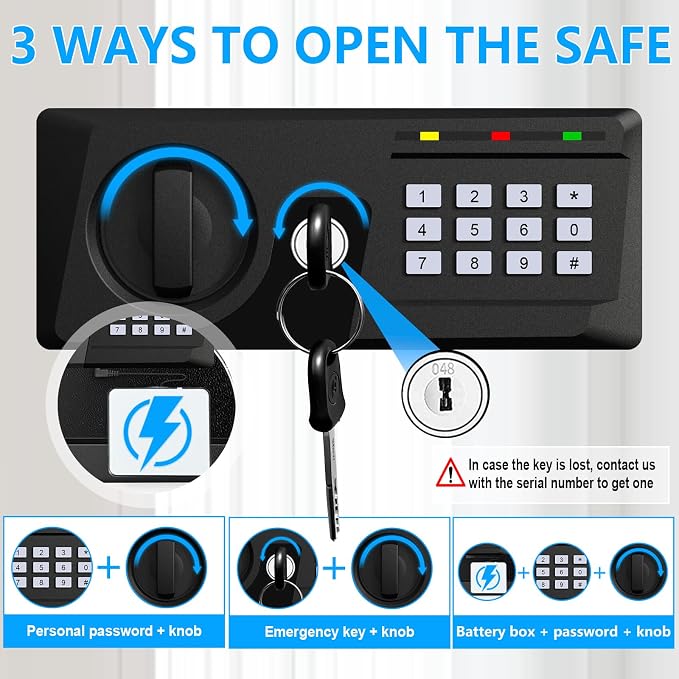 6.1 Cuft Large Fireproof Safe for Documents, Digital Security Personal Safety Box with Programmable Keypad, Spare Keys and Removable Shelf, Anti-Theft Fire Safe Box for Home Money Firearm Medicine